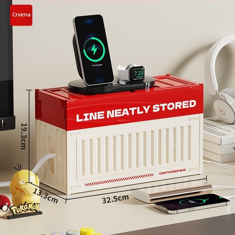 Kutija za organiziranje kablova za stolni dio - može se slagati, s poklopcem, kapaciteta 2 L