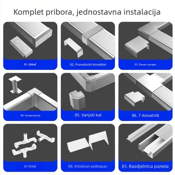 Aluminijski panel kabelski kanal, površinska montaža, 86 utičnica, skrivene žice