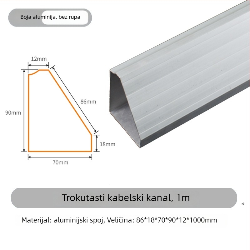 Aluminijski panel kabelski kanal, površinska montaža, 86 utičnica, skrivene žice