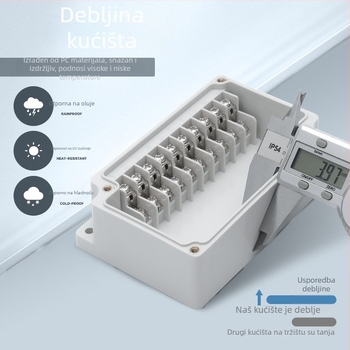 Vanjska vodootporna kutija za spojeve s 6P terminalnim blokom, kabelskim brtvama i ABS plastičnim kućištem