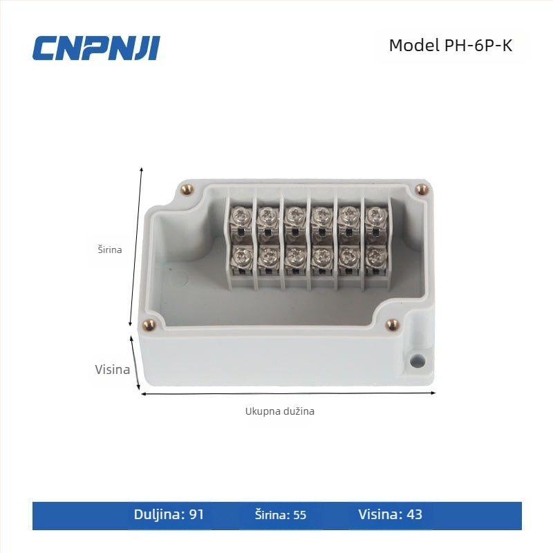 Vanjska vodootporna kutija za spojeve s 6P terminalnim blokom, kabelskim brtvama i ABS plastičnim kućištem