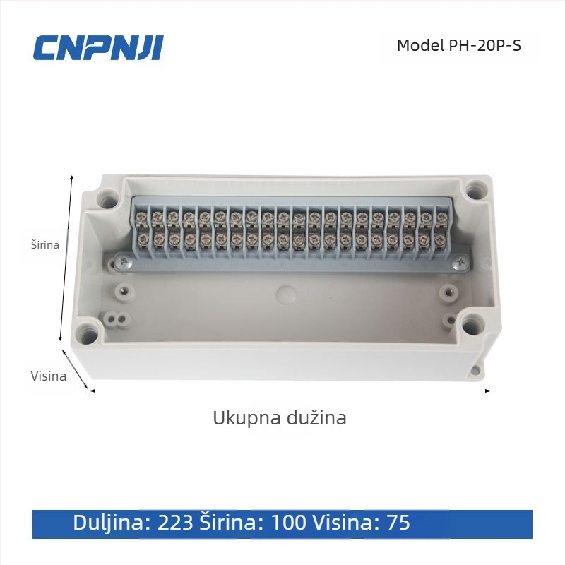 Vanjska vodootporna kutija za spojeve s 6P terminalnim blokom, kabelskim brtvama i ABS plastičnim kućištem