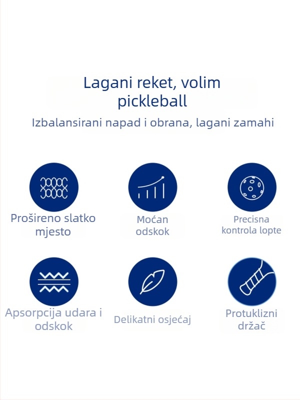 Raketa za pickleball od staklenih vlakana, za unutarnju i vanjsku upotrebu, prilagodljiva; težina 280 g (jedan udarac) ili 760 g (komplet); brend Kenier