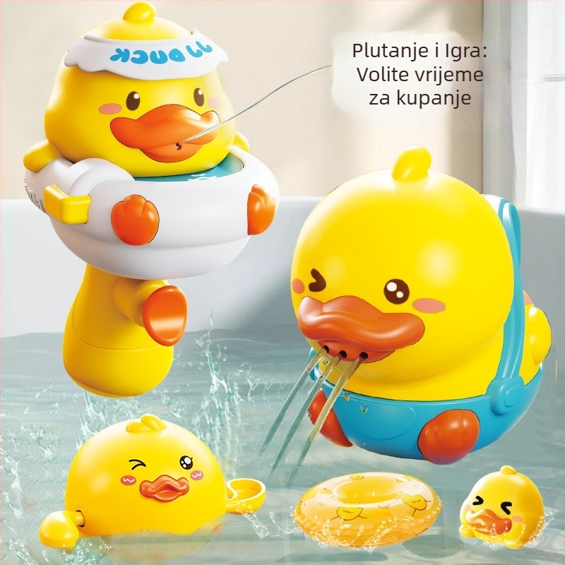 Set igračaka za kupanje s patkom — plastične vodene igračice za djecu, potiču osjetilni i kognitivni razvoj te koordinaciju ruke i oka; pogodno za uzrast 4–6 godina.