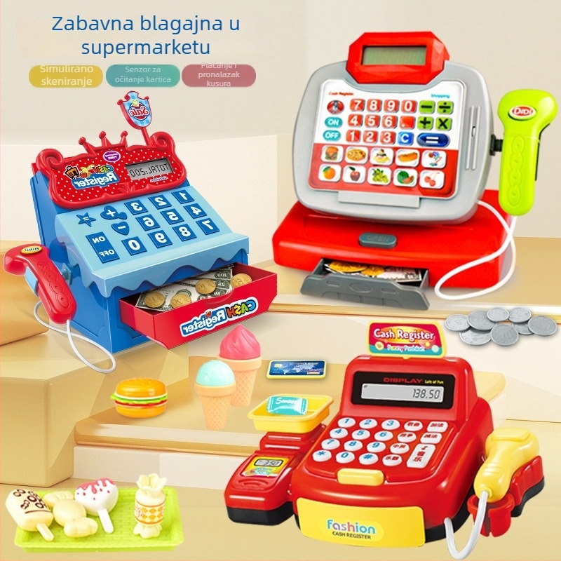 Dječja simulirana blagajna za kućnu igru s realnim računanjem, zvukom i svjetlom — edukativna igračka za djecu 4–6 godina (Materijal: plastika; Tip: simulirana blagajna; Značajke: stvarni izračun uz zvuk i svjetlo)