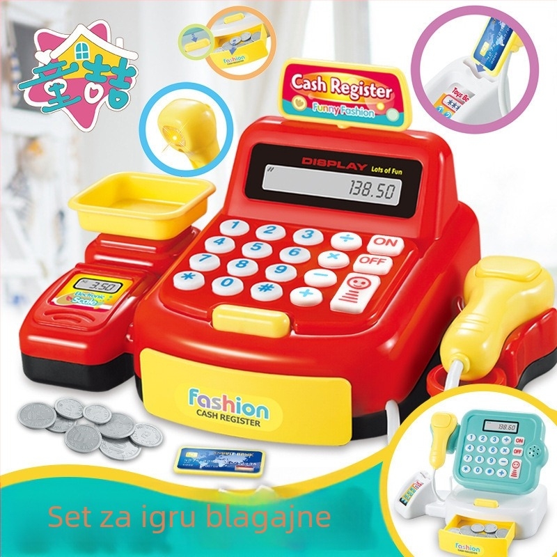 Dječja simulirana blagajna za kućnu igru s realnim računanjem, zvukom i svjetlom — edukativna igračka za djecu 4–6 godina (Materijal: plastika; Tip: simulirana blagajna; Značajke: stvarni izračun uz zvuk i svjetlo)
