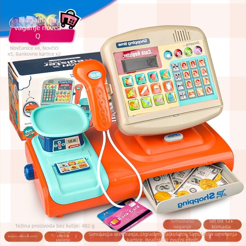 Dječja simulirana blagajna za kućnu igru s realnim računanjem, zvukom i svjetlom — edukativna igračka za djecu 4–6 godina (Materijal: plastika; Tip: simulirana blagajna; Značajke: stvarni izračun uz zvuk i svjetlo)