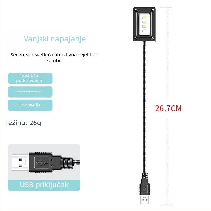 LED lampica za mamce s indukcijskim hranjenjem za noćni ribolov – punjiva, ABS kućište