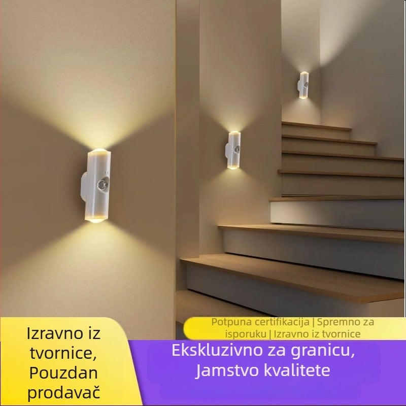 Noćna svjetiljka sa senzorom za tijelo i ambijentalnim svjetlom, zidna svjetiljka s ABS sjenilom i ugrađenom baterijom (napon ≤36V)