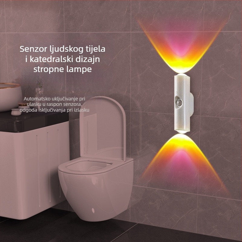 Noćna svjetiljka sa senzorom za tijelo i ambijentalnim svjetlom, zidna svjetiljka s ABS sjenilom i ugrađenom baterijom (napon ≤36V)