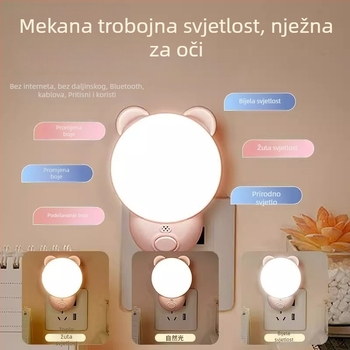 Noćna lampica s inteligentnim glasovnim upravljanjem za spavaću sobu (ABS abažur, 220V, napajanje iz utičnice, pametno upravljanje)