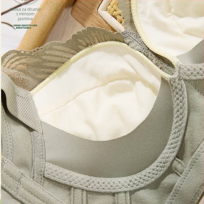 Ženski čipkasti push-up grudnjak, podesive naramenice, prozračan, bočna potpora — srednji oblik košarice, stražnje kopčanje s pet redova kopči