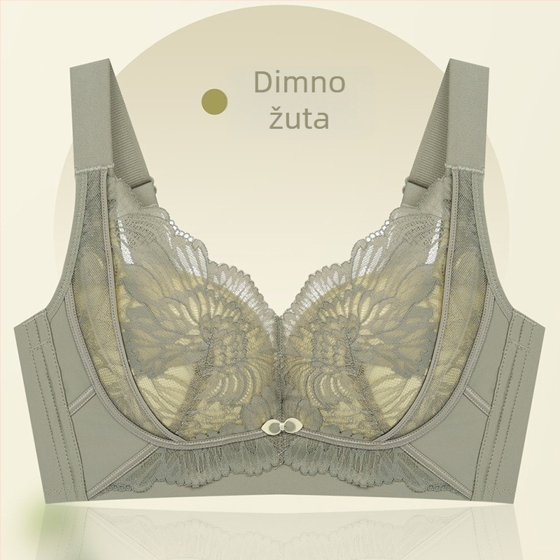 Ženski čipkasti push-up grudnjak, podesive naramenice, prozračan, bočna potpora — srednji oblik košarice, stražnje kopčanje s pet redova kopči