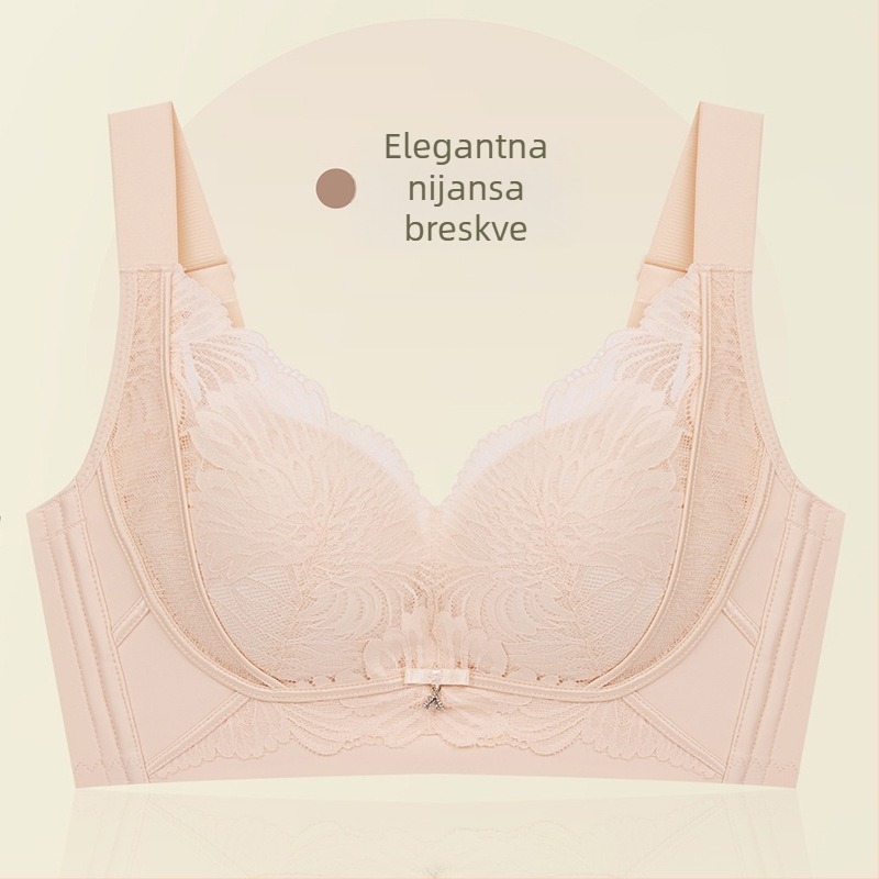 Ženski čipkasti push-up grudnjak, podesive naramenice, prozračan, bočna potpora — srednji oblik košarice, stražnje kopčanje s pet redova kopči