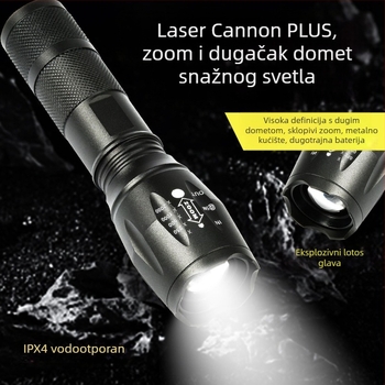 Prenosna LED svjetiljka za vanjsku upotrebu, 5W, 2500mAh, kućište od aluminijske legure, vodootporna, optičko zumiranje zraka 200–500m