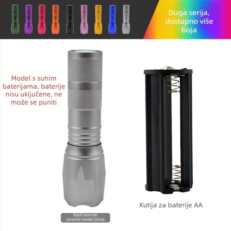 Prenosna LED svjetiljka za vanjsku upotrebu, 5W, 2500mAh, kućište od aluminijske legure, vodootporna, optičko zumiranje zraka 200–500m