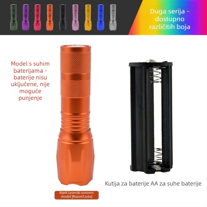 Prenosna LED svjetiljka za vanjsku upotrebu, 5W, 2500mAh, kućište od aluminijske legure, vodootporna, optičko zumiranje zraka 200–500m