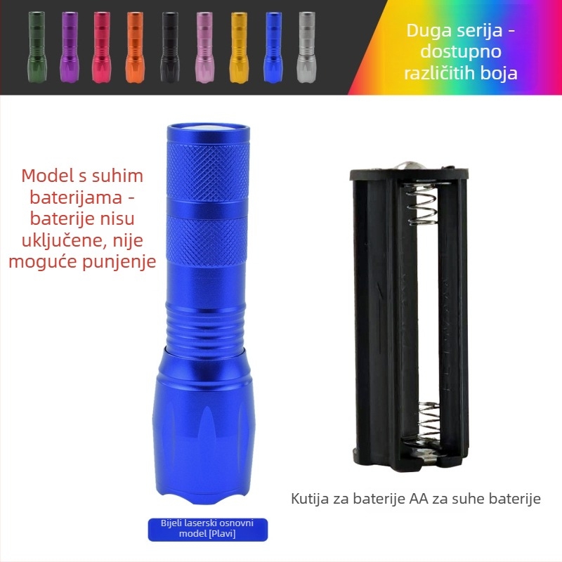 Prenosna LED svjetiljka za vanjsku upotrebu, 5W, 2500mAh, kućište od aluminijske legure, vodootporna, optičko zumiranje zraka 200–500m