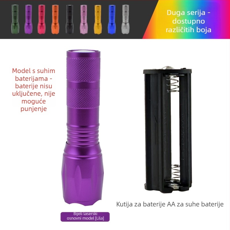 Prenosna LED svjetiljka za vanjsku upotrebu, 5W, 2500mAh, kućište od aluminijske legure, vodootporna, optičko zumiranje zraka 200–500m