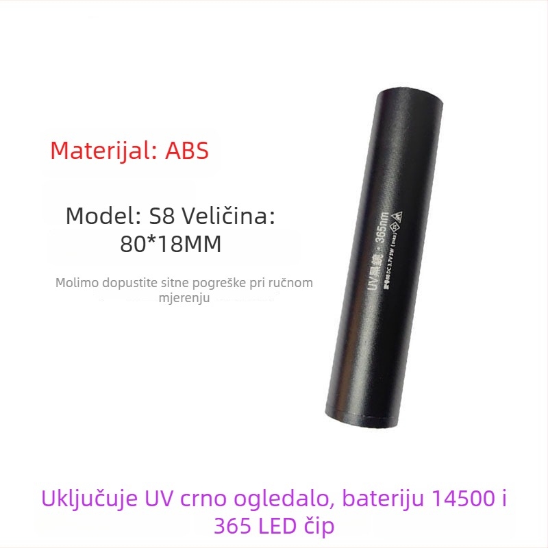 Ponovno napajana UV Wood's lampa s LED svjetlom 365 nm za otkrivanje fluorescencije, aluminijsko tijelo, 800 mAh baterija, uključen punjač