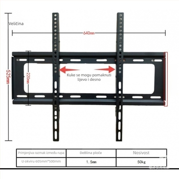 Integrirani zidni nosač za televizor, univerzalna kompatibilnost, model 3265, nosivost 5-10 kg