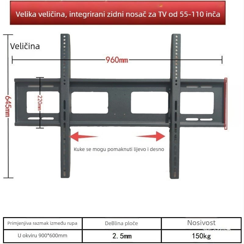 Integrirani zidni nosač za televizor, univerzalna kompatibilnost, model 3265, nosivost 5-10 kg