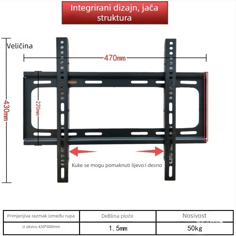 Integrirani zidni nosač za televizor, univerzalna kompatibilnost, model 3265, nosivost 5-10 kg