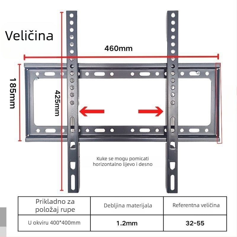 Integrirani zidni nosač za televizor, univerzalna kompatibilnost, model 3265, nosivost 5-10 kg
