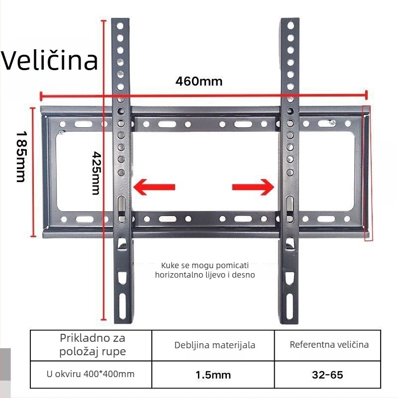 Integrirani zidni nosač za televizor, univerzalna kompatibilnost, model 3265, nosivost 5-10 kg