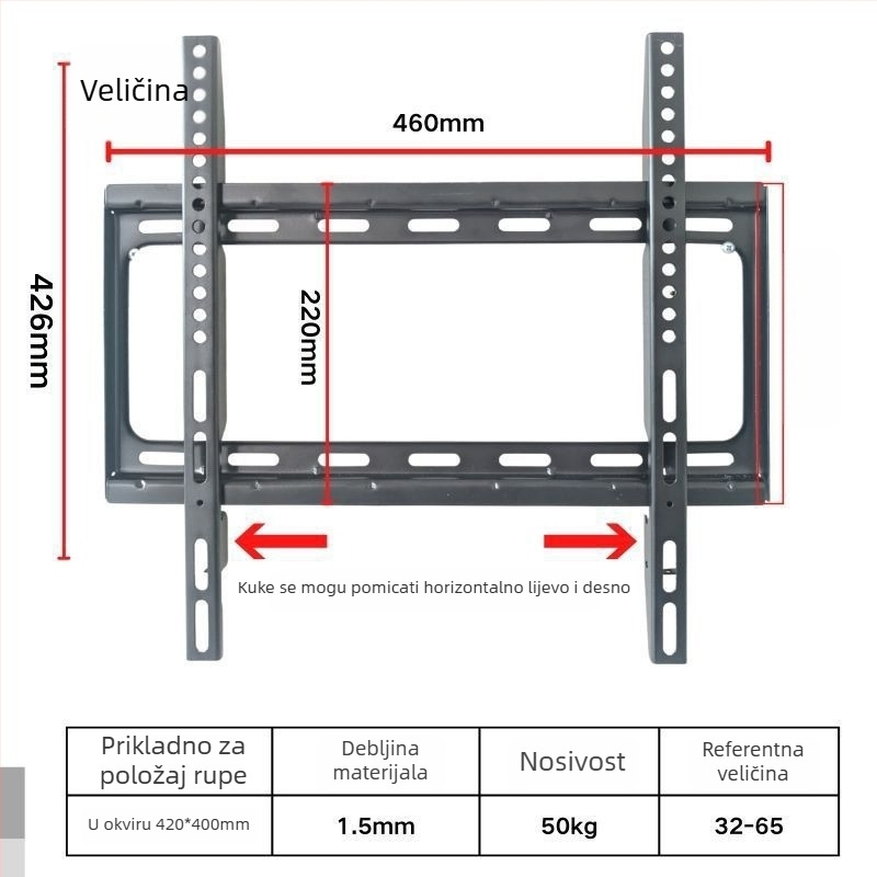 Integrirani zidni nosač za televizor, univerzalna kompatibilnost, model 3265, nosivost 5-10 kg