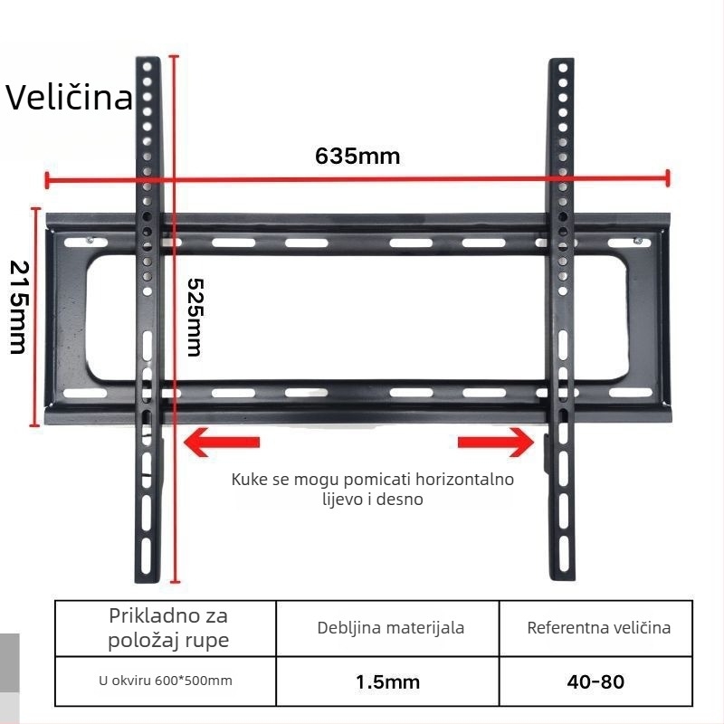 Integrirani zidni nosač za televizor, univerzalna kompatibilnost, model 3265, nosivost 5-10 kg