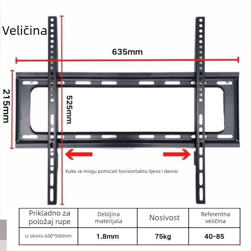 Integrirani zidni nosač za televizor, univerzalna kompatibilnost, model 3265, nosivost 5-10 kg