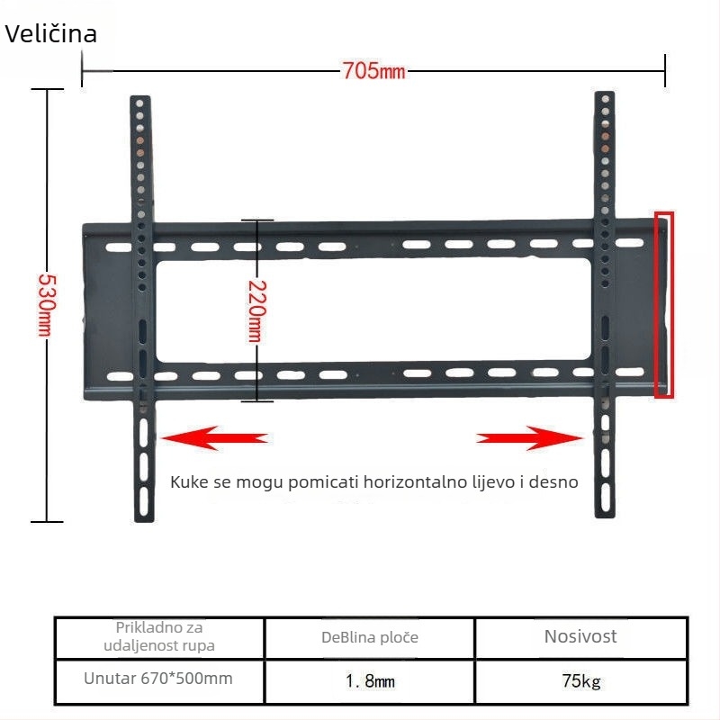 Integrirani zidni nosač za televizor, univerzalna kompatibilnost, model 3265, nosivost 5-10 kg