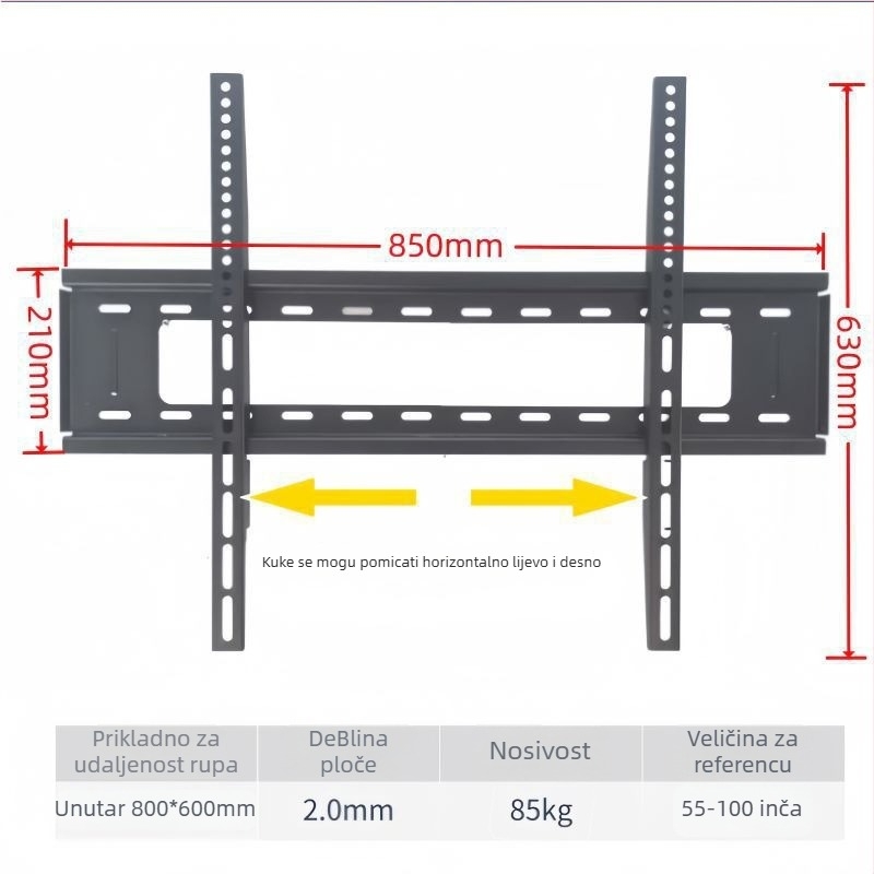 Integrirani zidni nosač za televizor, univerzalna kompatibilnost, model 3265, nosivost 5-10 kg
