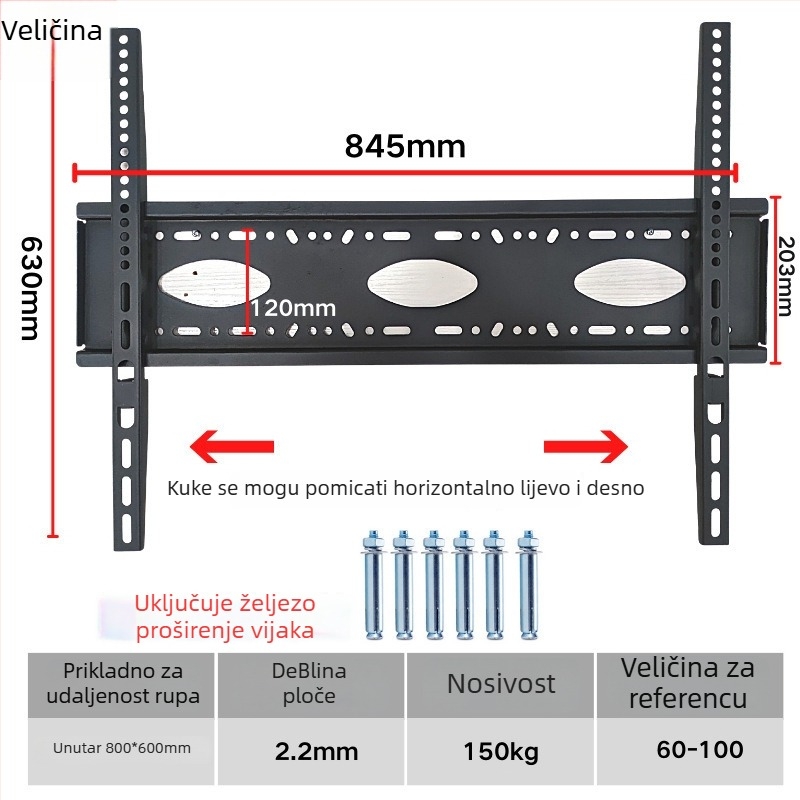 Integrirani zidni nosač za televizor, univerzalna kompatibilnost, model 3265, nosivost 5-10 kg