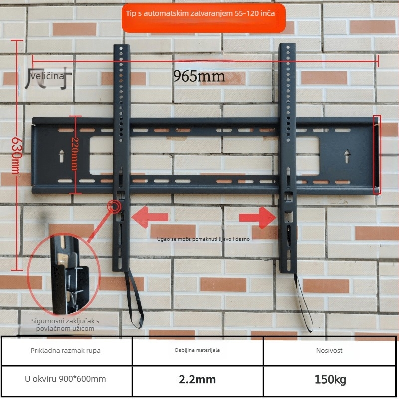 Integrirani zidni nosač za televizor, univerzalna kompatibilnost, model 3265, nosivost 5-10 kg