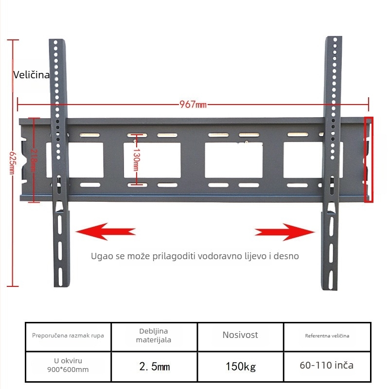 Integrirani zidni nosač za televizor, univerzalna kompatibilnost, model 3265, nosivost 5-10 kg