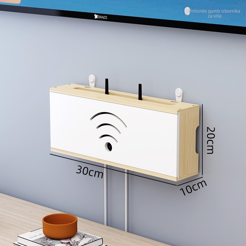 Drveni stalak za WiFi ruter i TV kutiju | bez bušenja, 1 sloj, za dnevni boravak