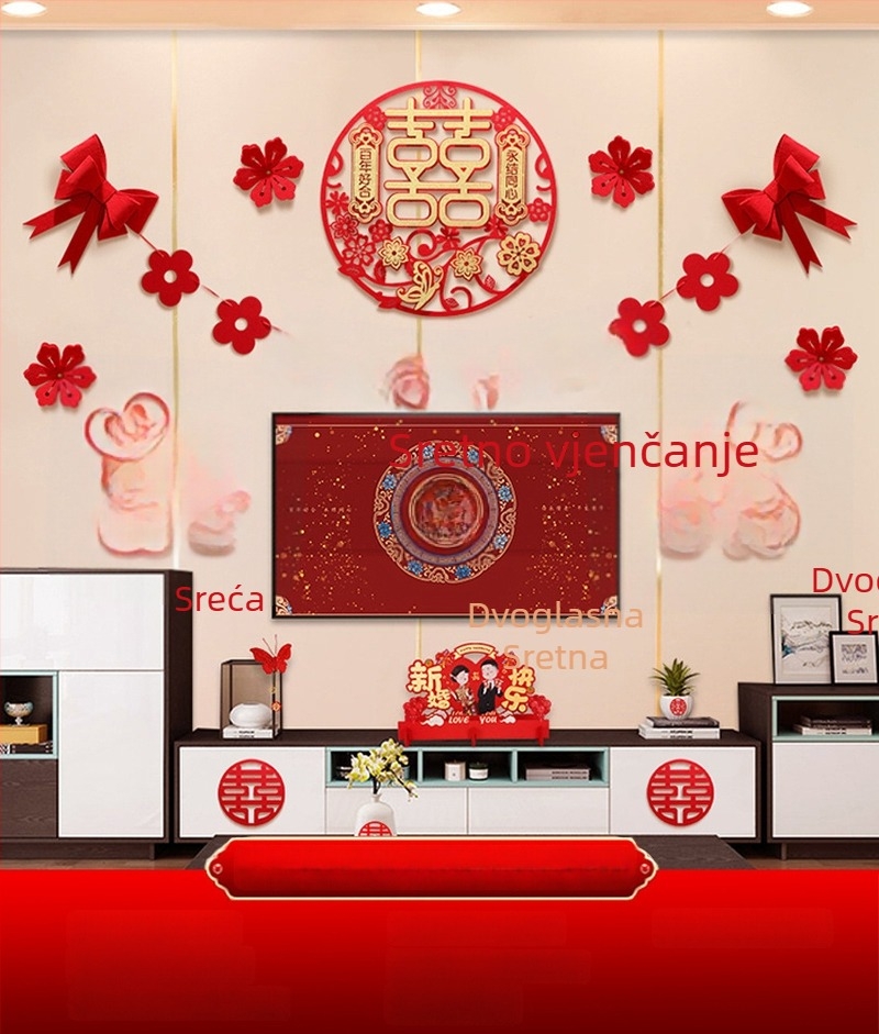 Dekor zidne svadbe od netkanog materijala – Xi znak, za dnevni boravak i spavaću sobu, brend Aili Sha, šifra 0178