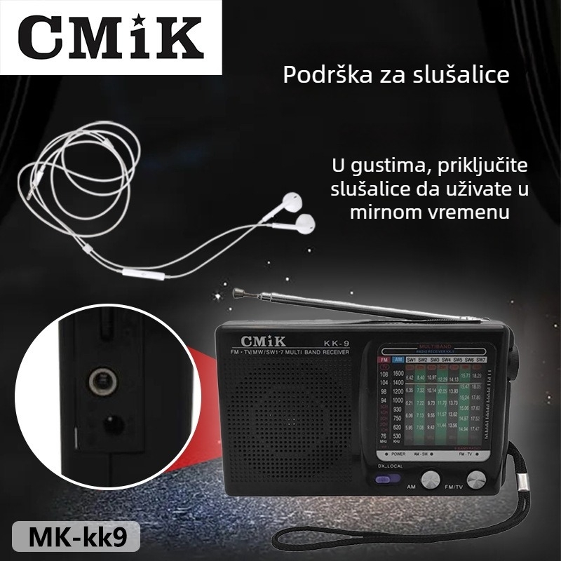 Prijenosno radio za starije osobe s ugrađenim zvučnikom, ručno podešavanje, mono zvuk, MP3 podrška, baterija ispod 1000 mAh