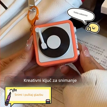 Mini retro gramofon glazbeni kutijica – plastični privjesak za ključeve, moderni minimalistički dizajn, poklon