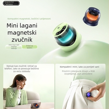 Bluetooth stolni zvučnik s magnetskim držačem, frekvencijski raspon 20 Hz–20 kHz, SNR ≥70 dB, ugrađena baterija 300–500 mAh, domet 10 m