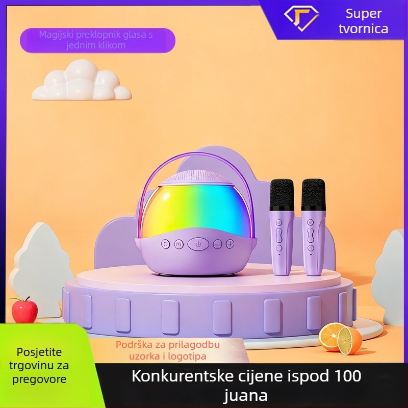 Bluetooth karaoke zvučnik s dva bežična mikrofona – prenosivi kućni i vanjski audio sustav