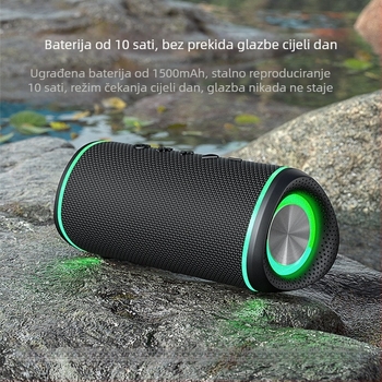 Bežični Bluetooth zvučnik s RGB osvjetljenjem, snažan bas, vodootporan i prenosiv za vanjsku upotrebu (Bluetooth 5.3, 2x5W, IPX5, 20Hz-20kHz, 1200-2000 mAh)