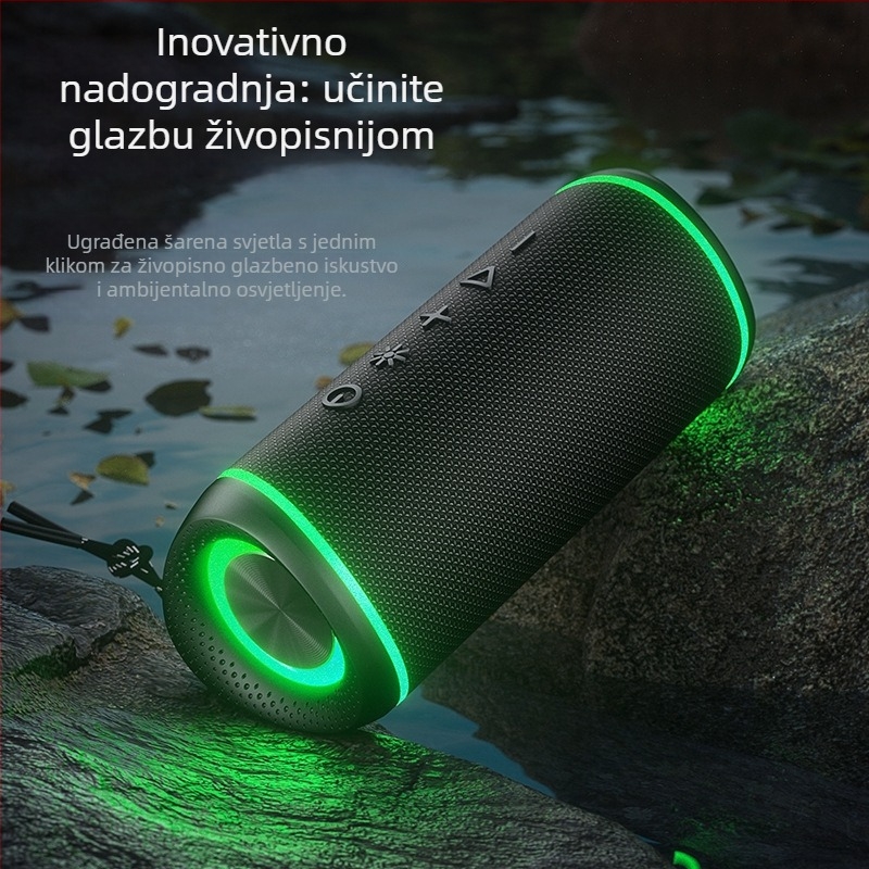 Bežični Bluetooth zvučnik s RGB osvjetljenjem, snažan bas, vodootporan i prenosiv za vanjsku upotrebu (Bluetooth 5.3, 2x5W, IPX5, 20Hz-20kHz, 1200-2000 mAh)