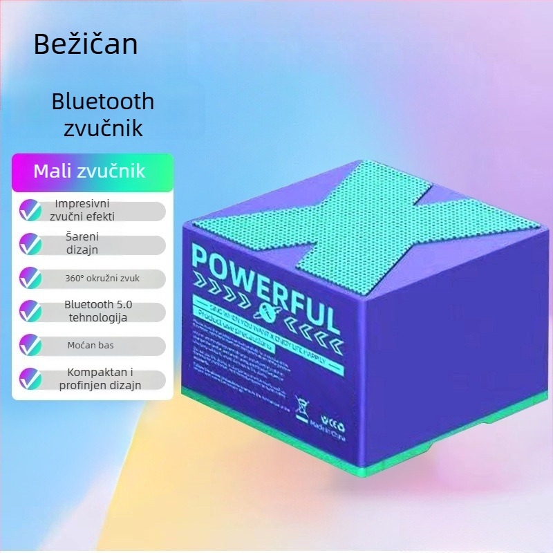 Bluetooth prijenosni zvučnik – Bluetooth 5.0 – Izlazna snaga 5W – Domet do 10 m – Ugrađena baterija 300–500 mAh – SNR ≥ 70 dB