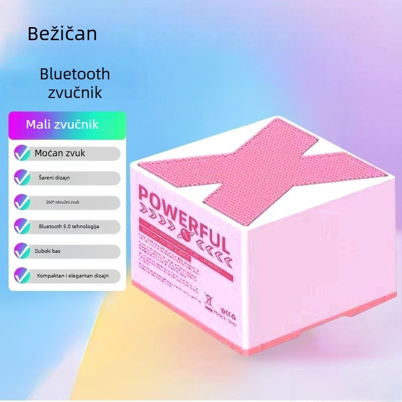 Bluetooth prijenosni zvučnik – Bluetooth 5.0 – Izlazna snaga 5W – Domet do 10 m – Ugrađena baterija 300–500 mAh – SNR ≥ 70 dB