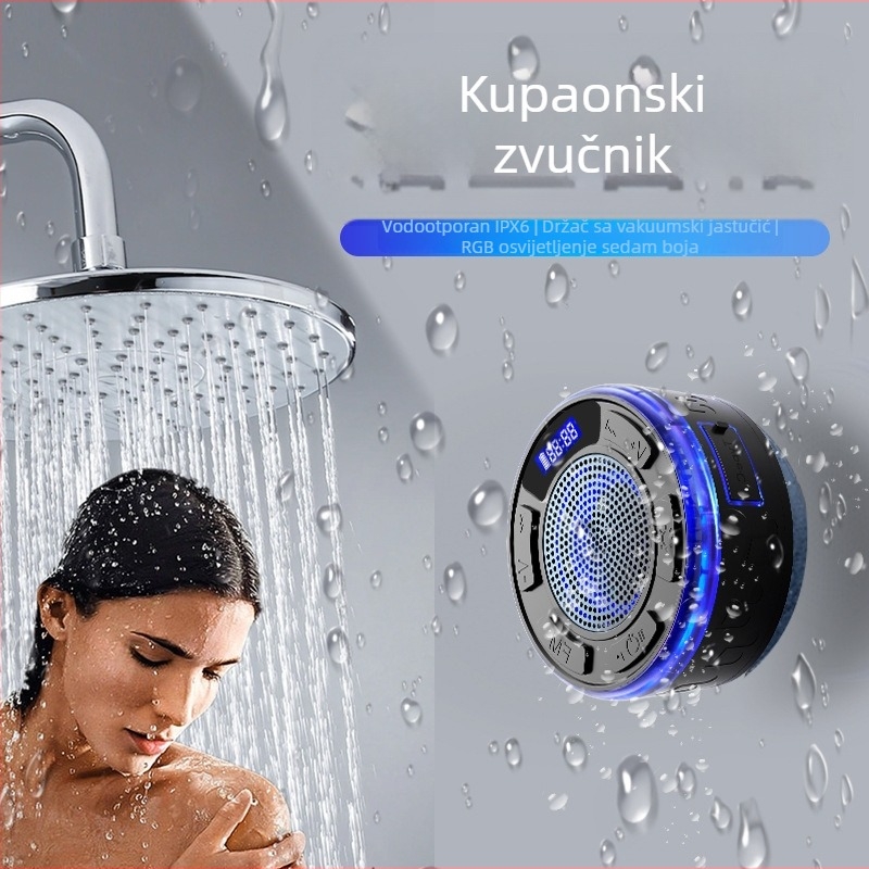 Bluetooth zvučnik s velikom usisnom čašom, IPX6 vodootporan, ugrađena baterija, Bluetooth 5.3, dvostruki zvučnici