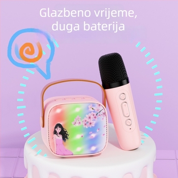 Bluetooth karaoke mikrofon zvučnik s ugrađenom baterijom, izlaz 5W, Bluetooth 5.3, raspon 100 Hz–20 kHz, SNR ≥70 dB