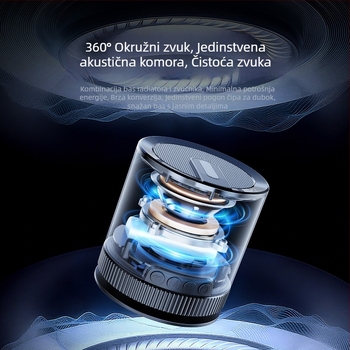 Prijenosni Bluetooth zvučnik sa usisnom čašicom – visok volumen, duboki bas, Bluetooth 5.3, ugrađena baterija 300–500 mAh, 5W, raspon 100 Hz–20 kHz, doseg 10 m